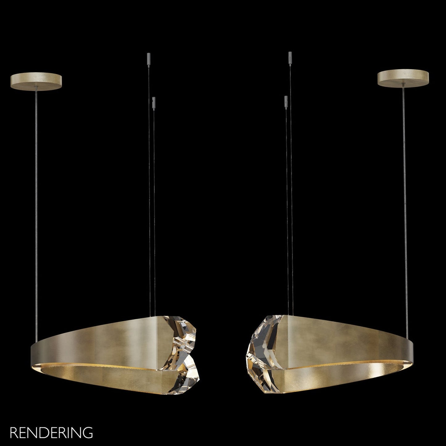 49-Inch Twin C-Shaped Crystal Pendant Light / Bronze