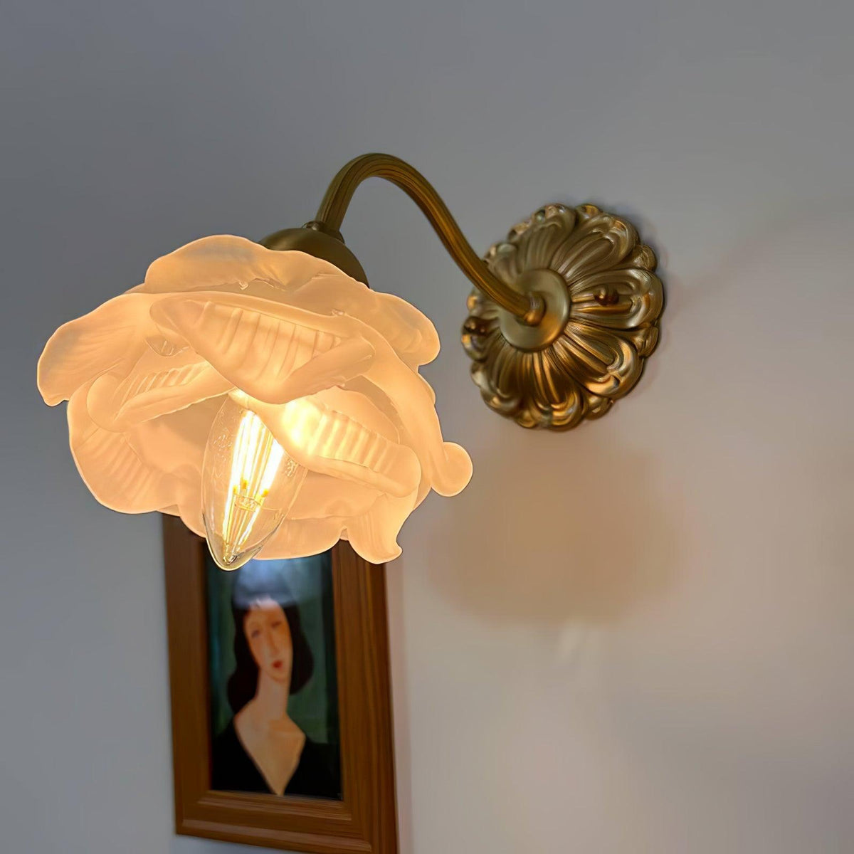 Brass Rosebud Glass Wall Light