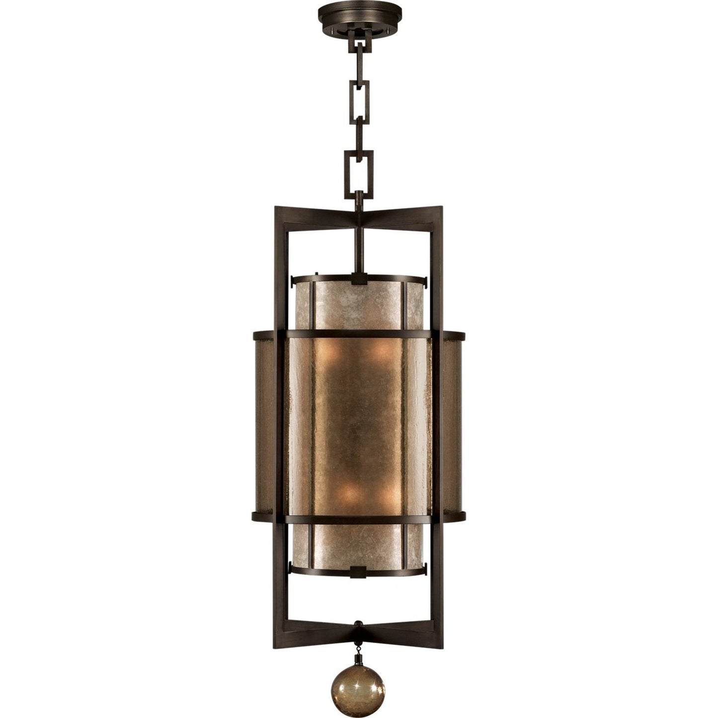 18-Inch Mica and Glass Round Pendant Light / Bronze