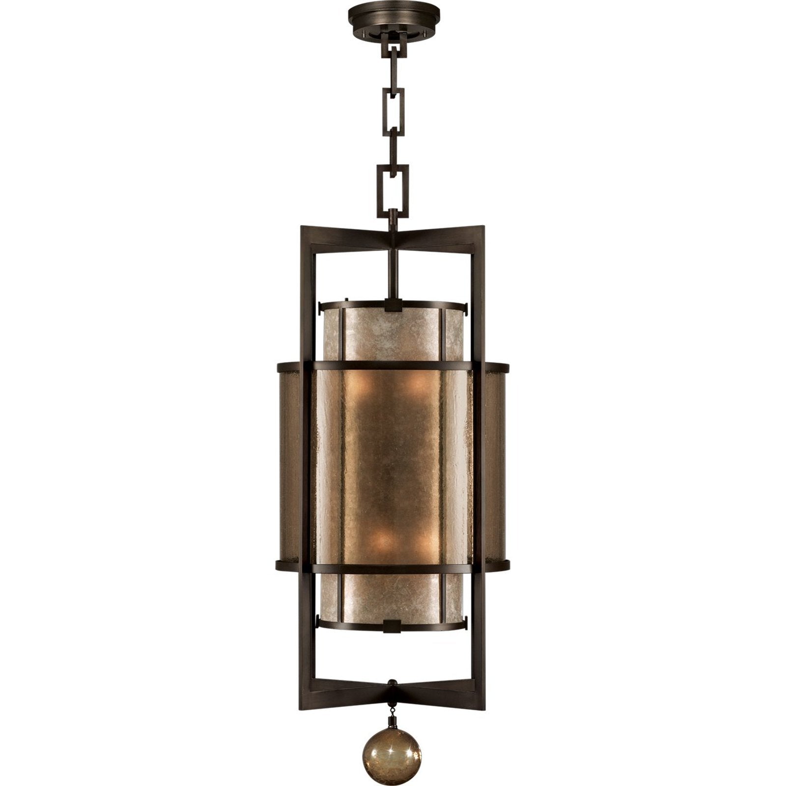 18-Inch Mica and Glass Round Pendant Light / Bronze