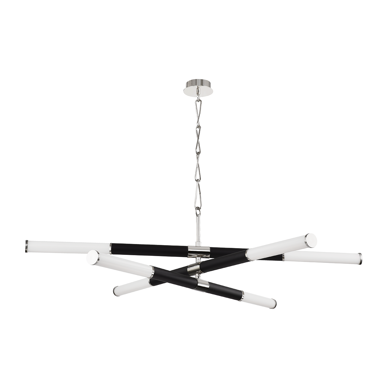 60-Inch Six-Light Milk Glass Linear Chandelier / Polished Nickel/Black
