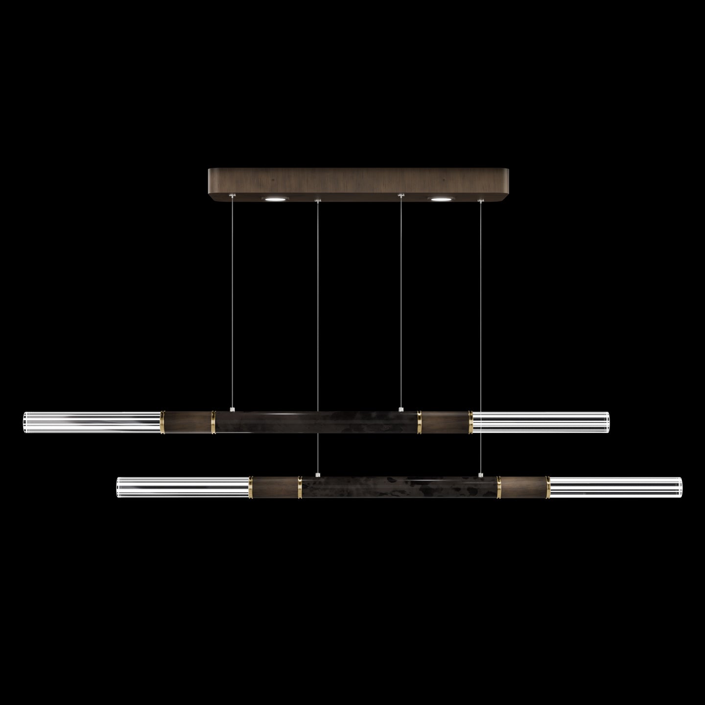 71-Inch Dual-Control Linear LED Pendant Light / Gold Leaf / Brass / Smoke