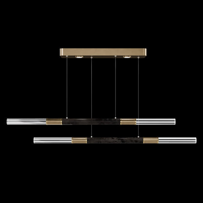 71-Inch Dual-Control Linear LED Pendant Light / Soft Gold Leaf / Brass / Smoke