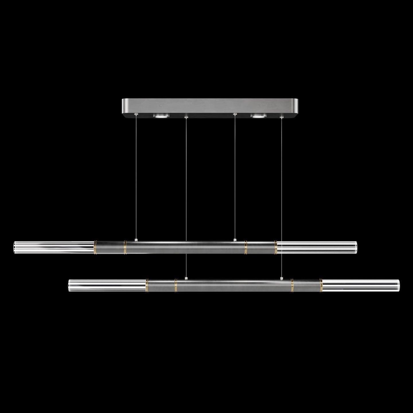 71-Inch Dual-Control Linear LED Pendant Light / Ombre Silver / Brass / No Skin