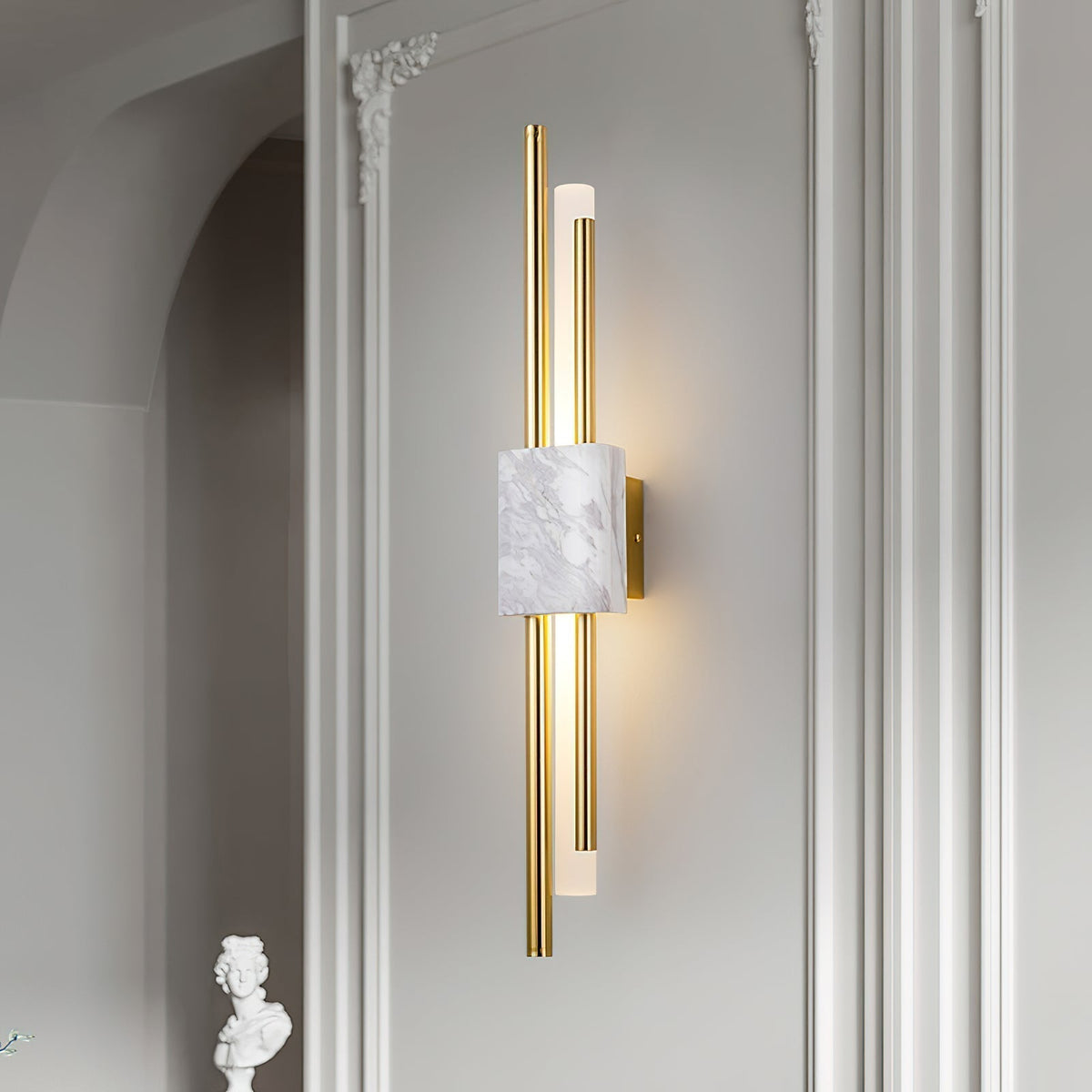 Asymmetric Brass Marble LED Wall Light