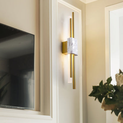 Asymmetric Brass Marble LED Wall Light
