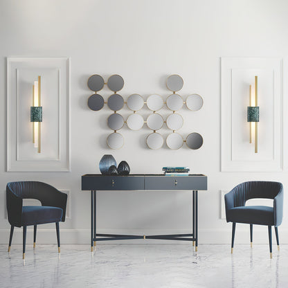 Asymmetric Brass Marble LED Wall Light / ∅ 3.9″ x H 23.6″ / Dia 10cm x H 60cm (Power: ~3W) / White Marble & Gold / Warm Light