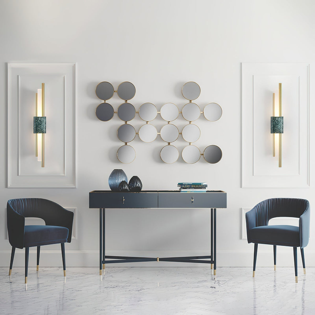 Asymmetric Brass Marble LED Wall Light