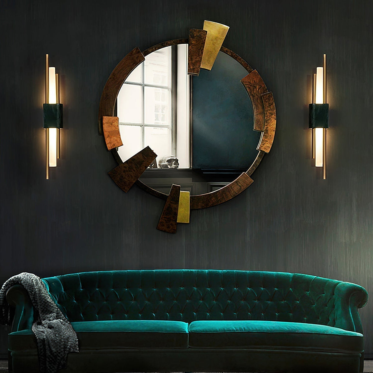 Asymmetric Brass Marble LED Wall Light