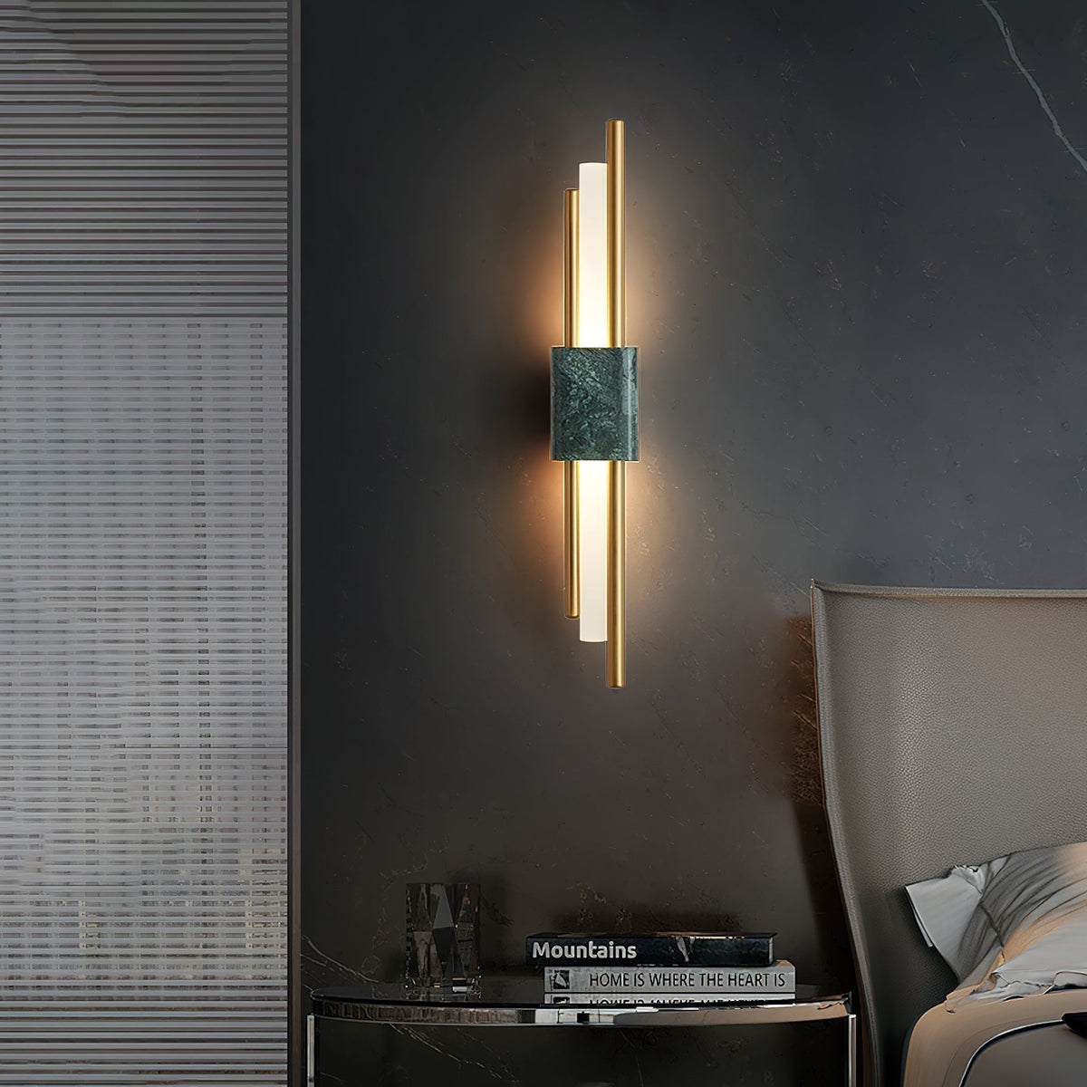 Asymmetric Brass Marble LED Wall Light