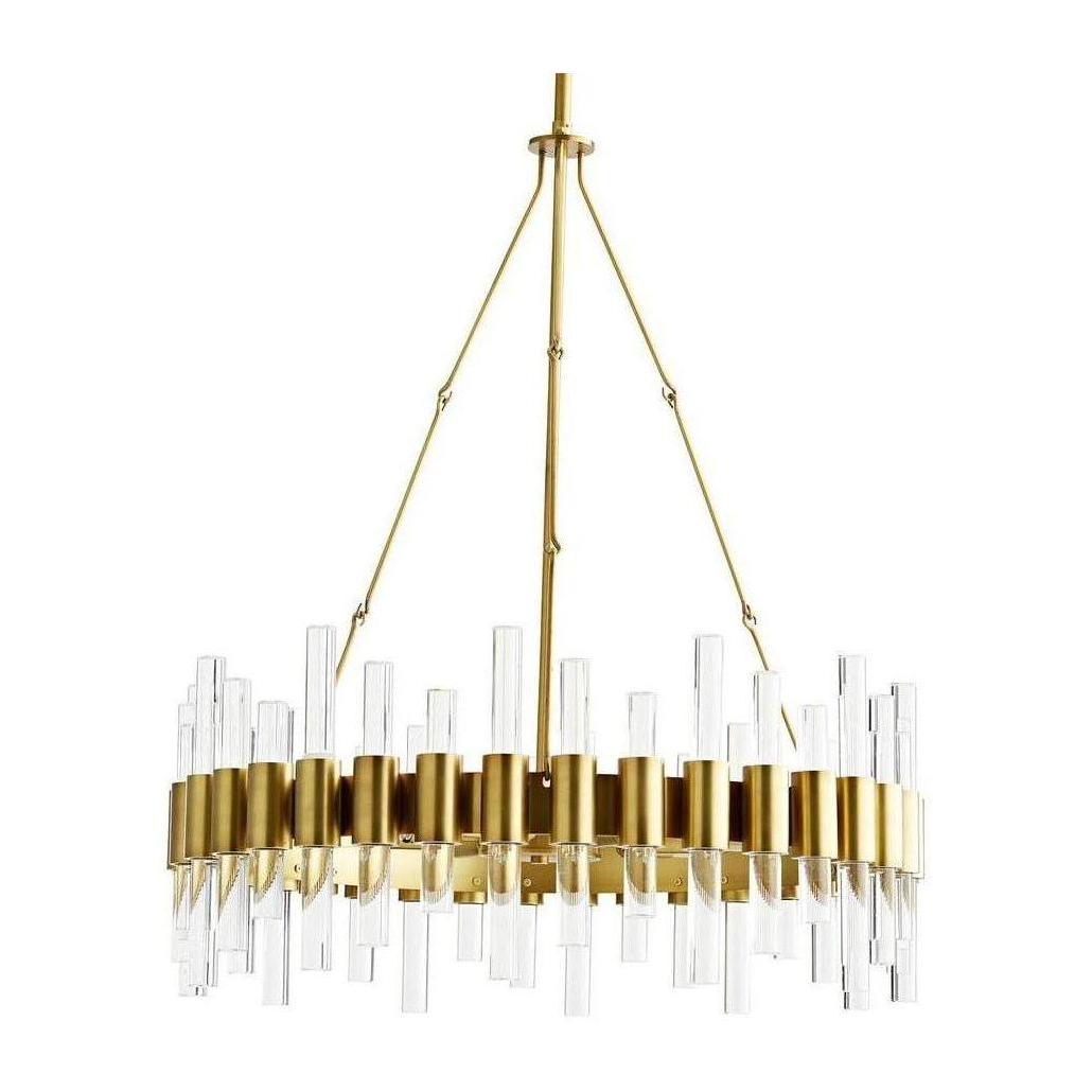 Eight-Light Acrylic Pillar Brass Chandelier / Small