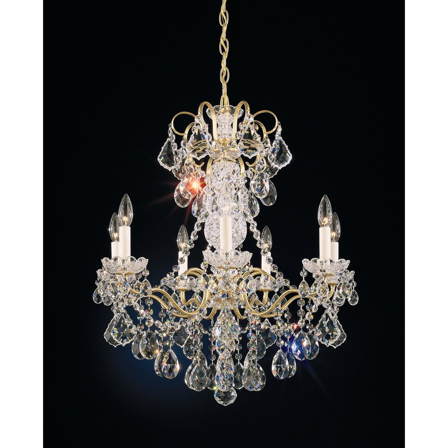 French Baroque Crystal Column Chandelier / Heirloom Gold / Clear Heritage Crystal