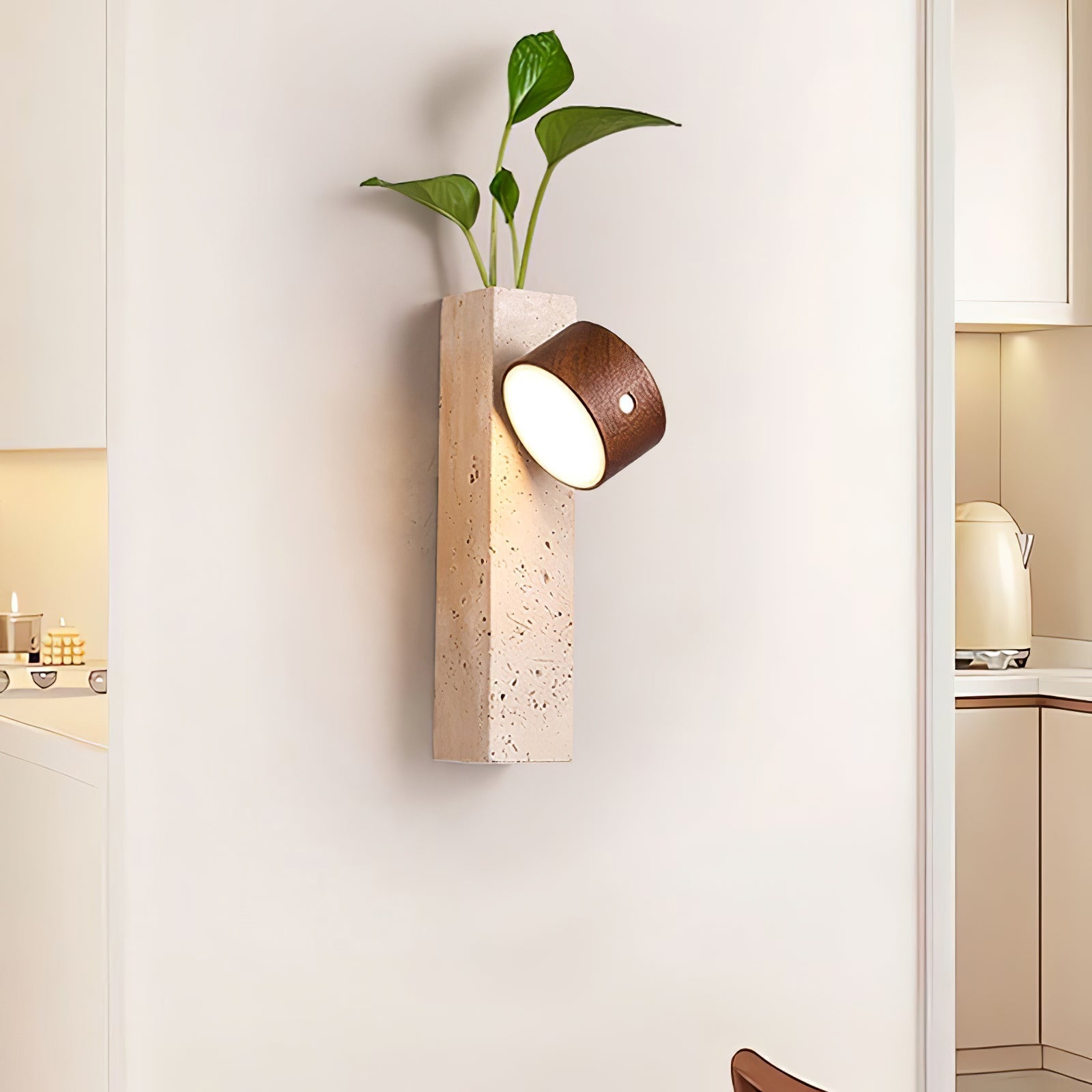 Rechargeable Wood Travertine LED Wall Light