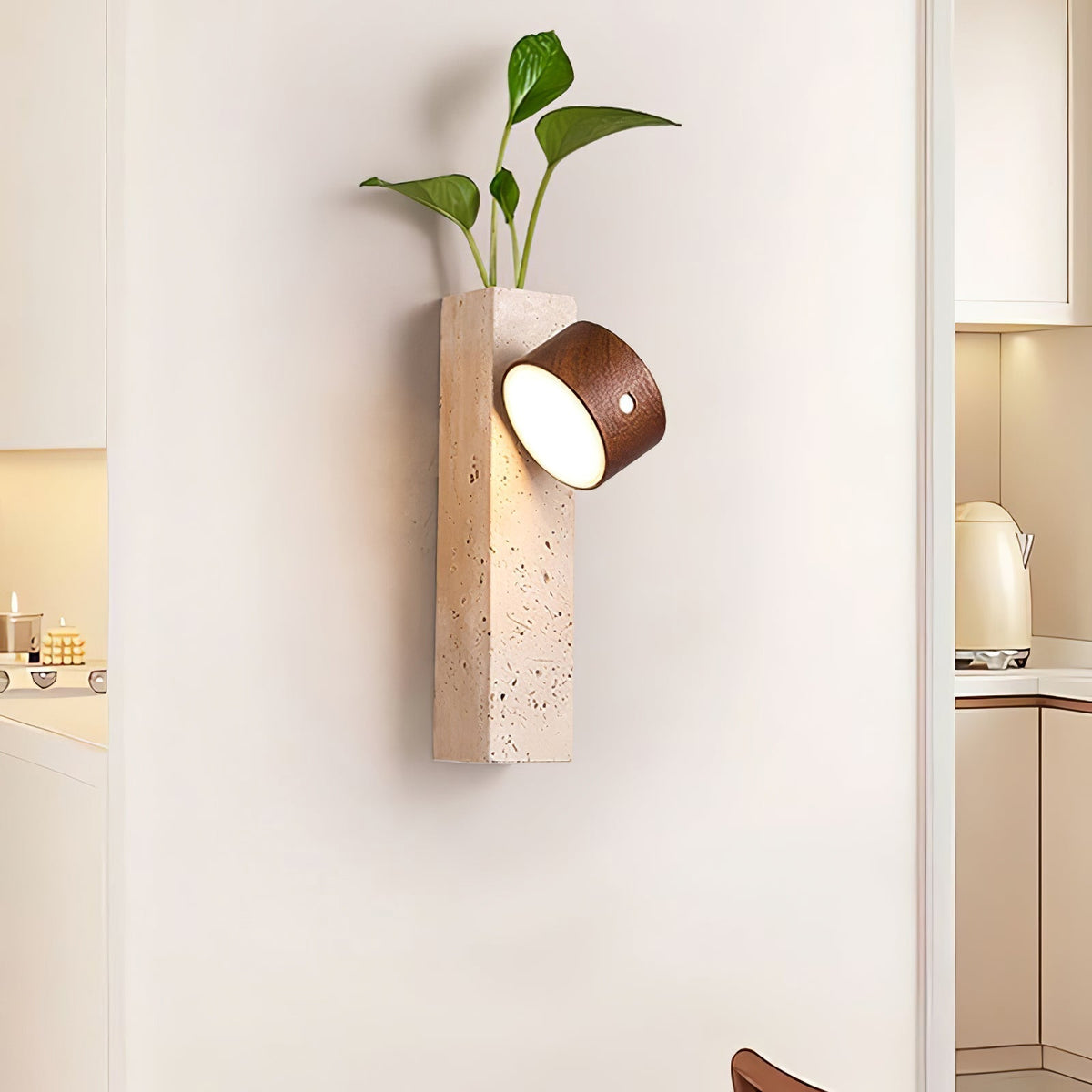 Rechargeable Wood Travertine LED Wall Light
