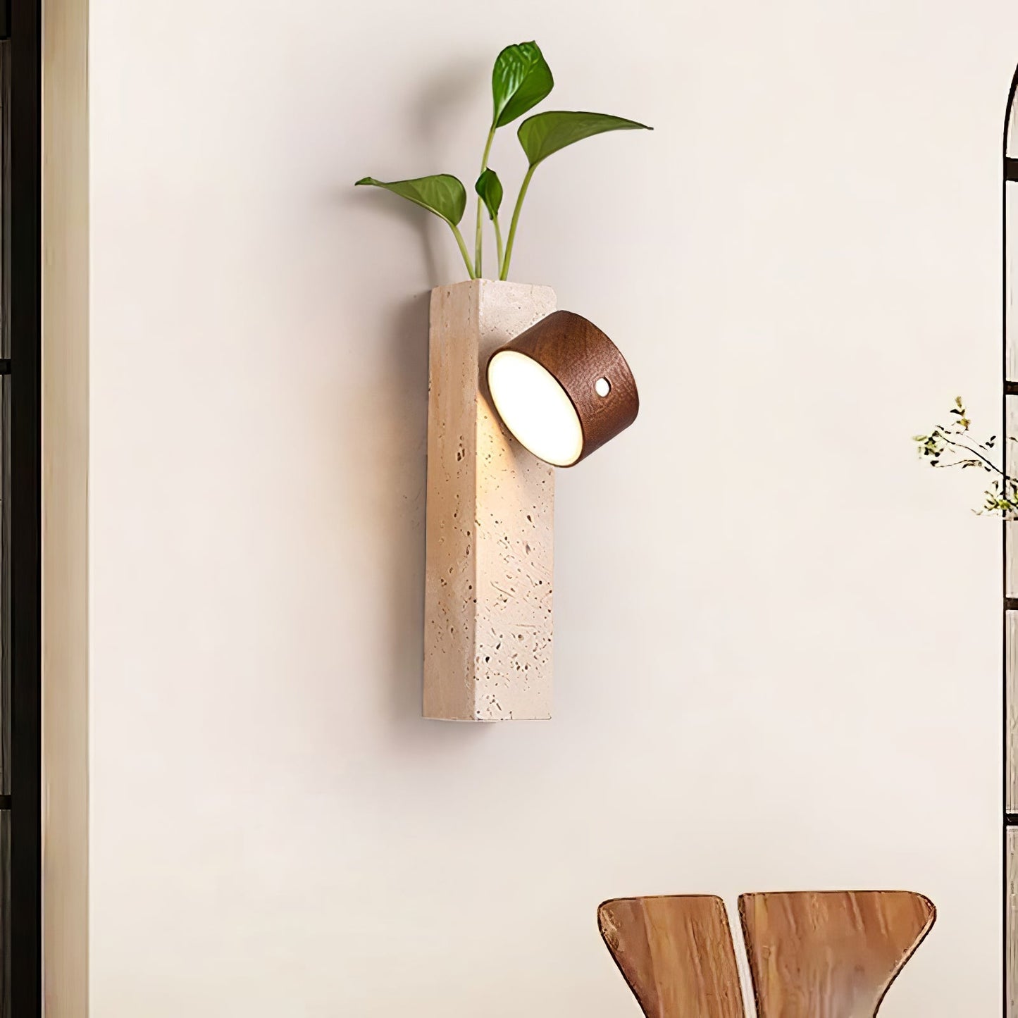 Rechargeable Wood Travertine LED Wall Light
