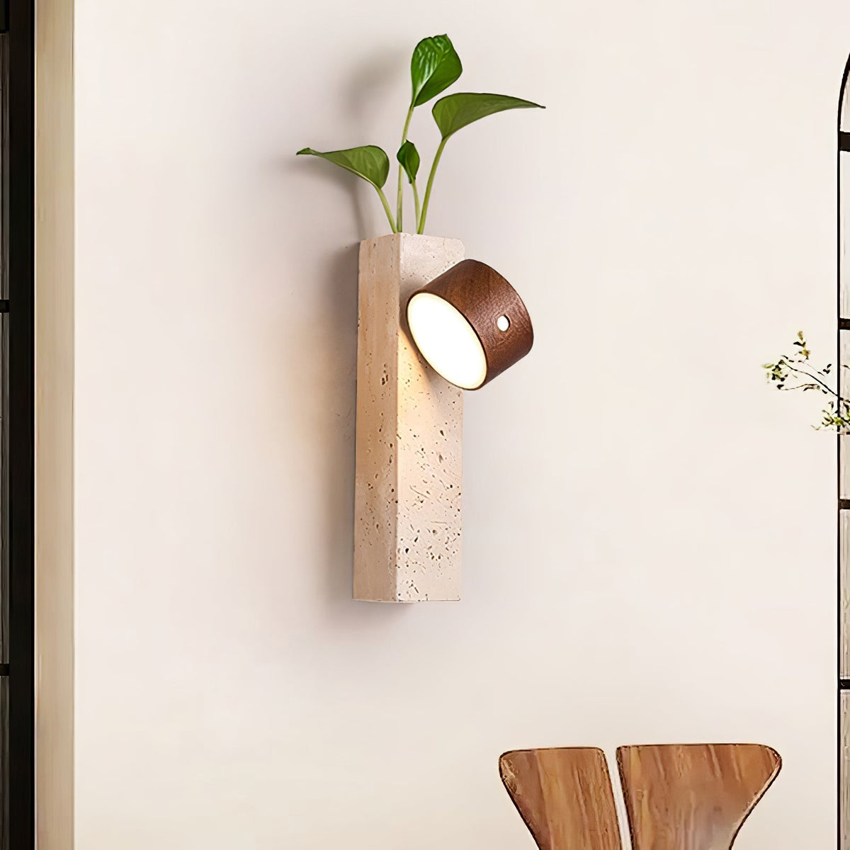 Rechargeable Wood Travertine LED Wall Light