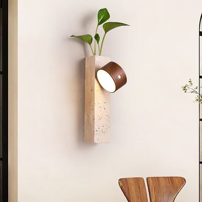 Rechargeable Wood Travertine LED Wall Light