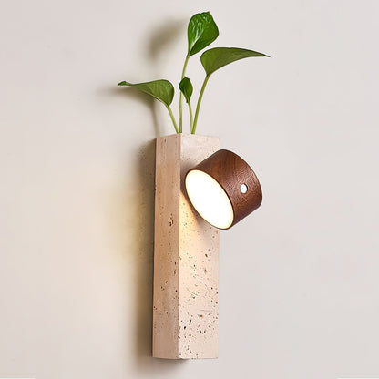 Rechargeable Wood Travertine LED Wall Light