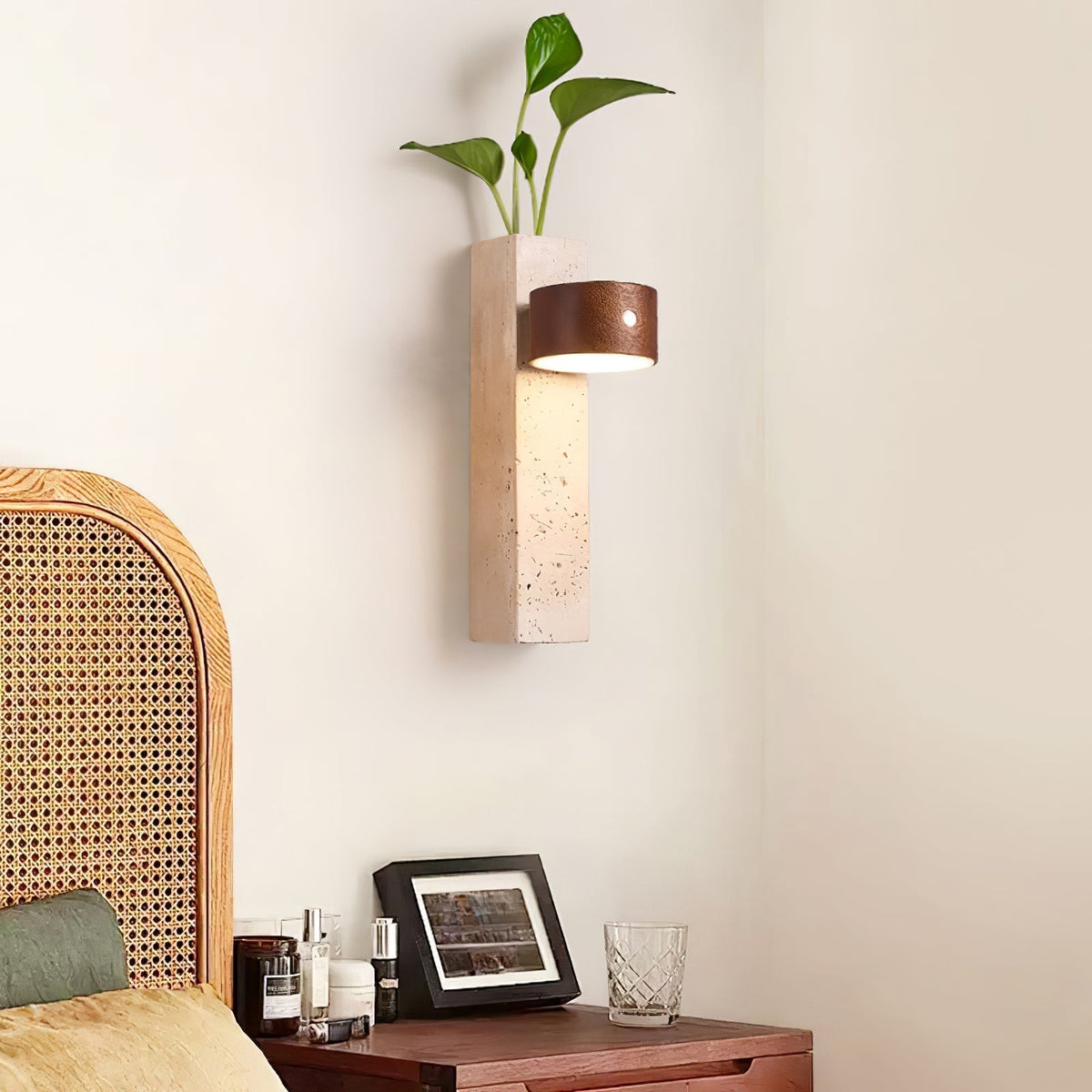 Rechargeable Wood Travertine LED Wall Light