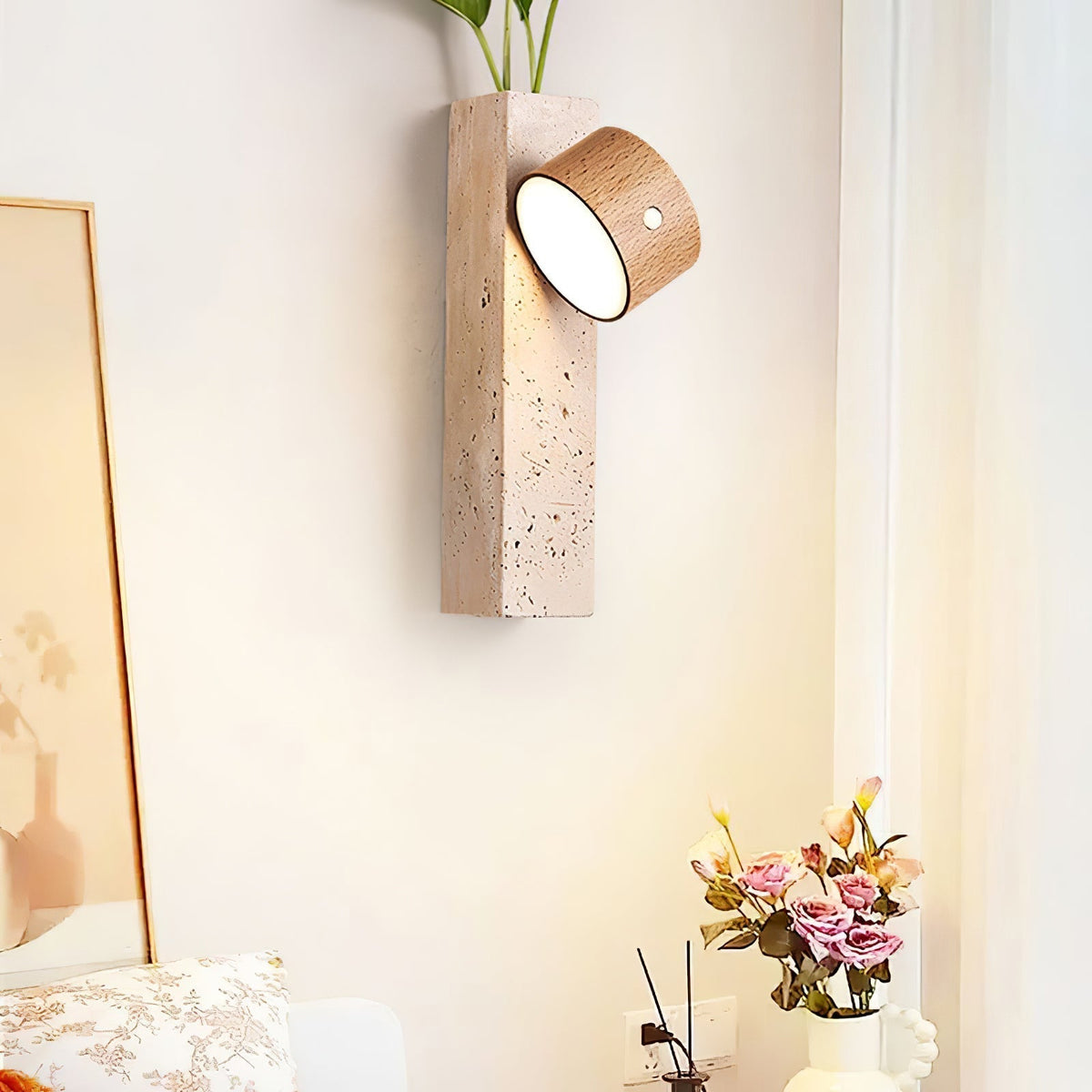 Rechargeable Wood Travertine LED Wall Light