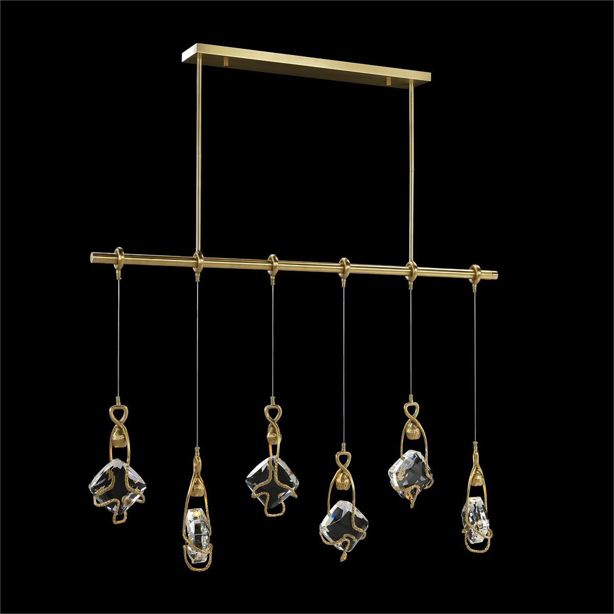 Six-Light Antique Brass Crystal Chandelier