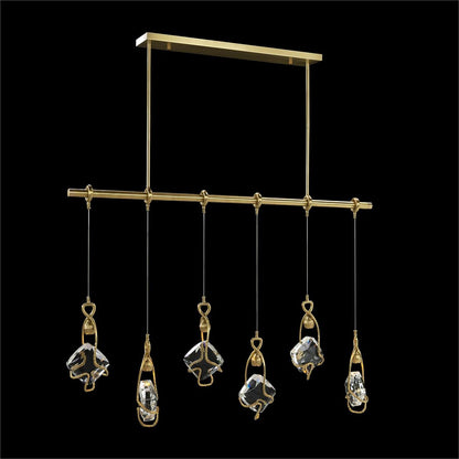 Six-Light Antique Brass Crystal Chandelier