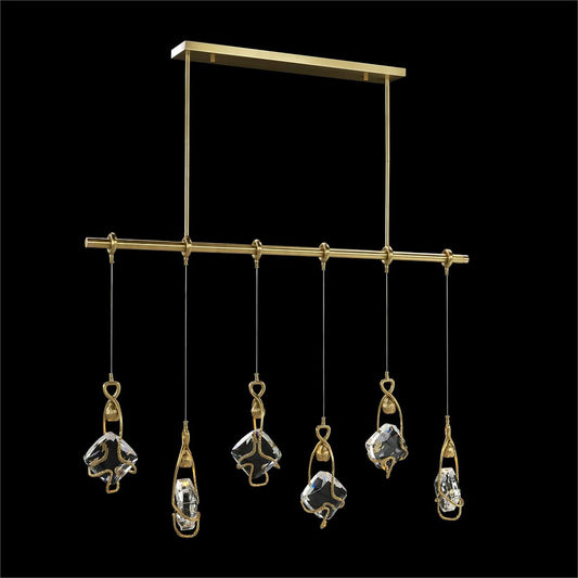 Six-Light Antique Brass Crystal Chandelier