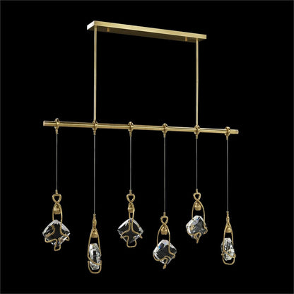 Six-Light Antique Brass Crystal Chandelier